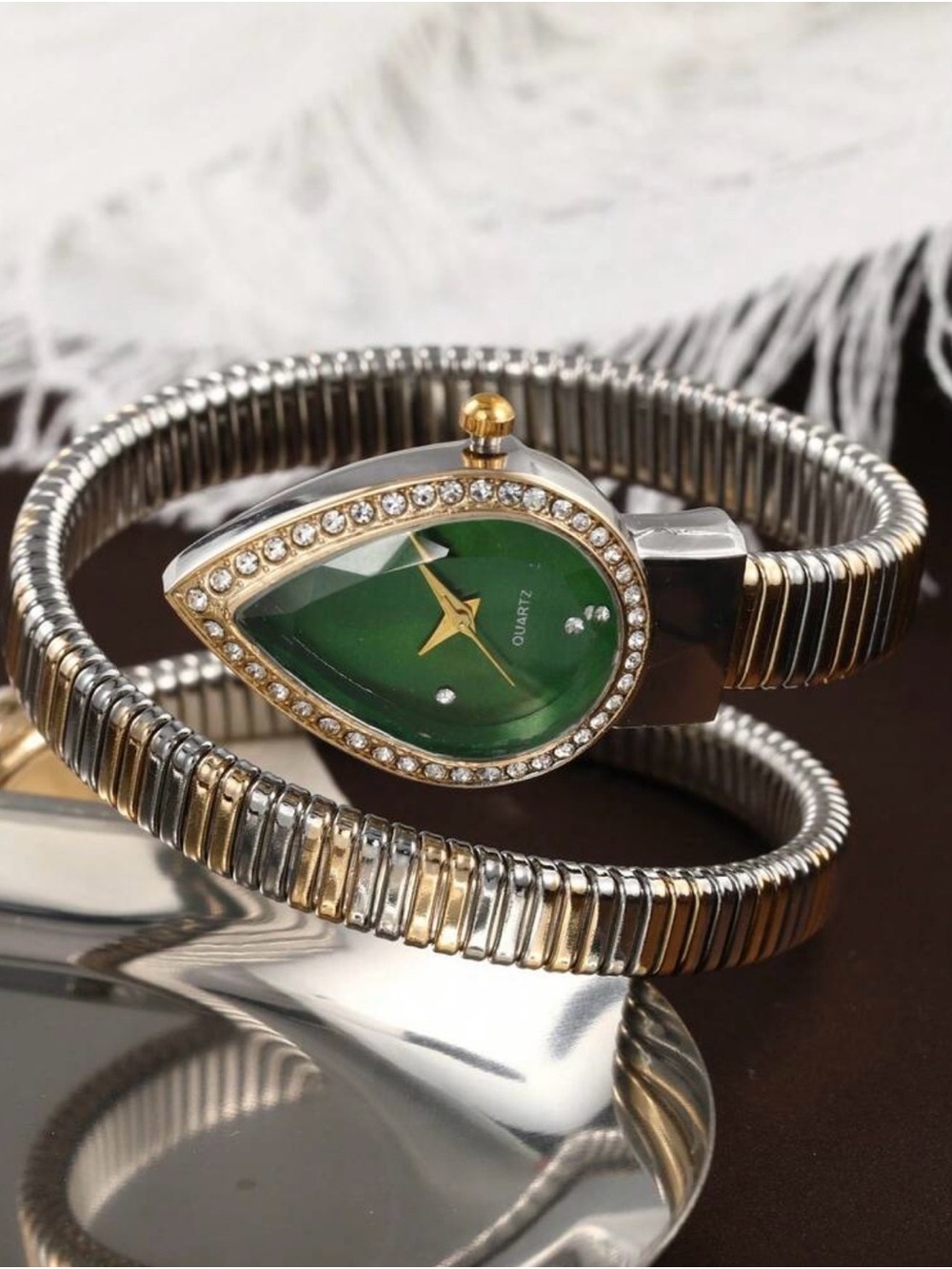 Green Teardrop Dial Bracelet Watch with Two-Tone Band - Picture 6 of 7